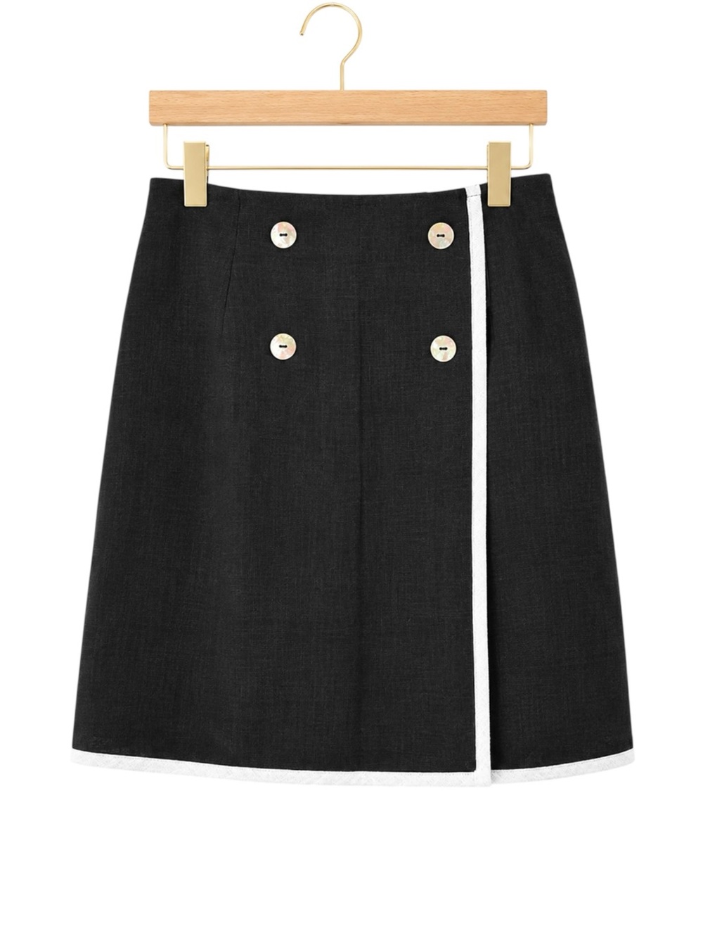 Vintage Linen Wrap Skirt Black Shell Buttons Size 6 USA Made Old Money